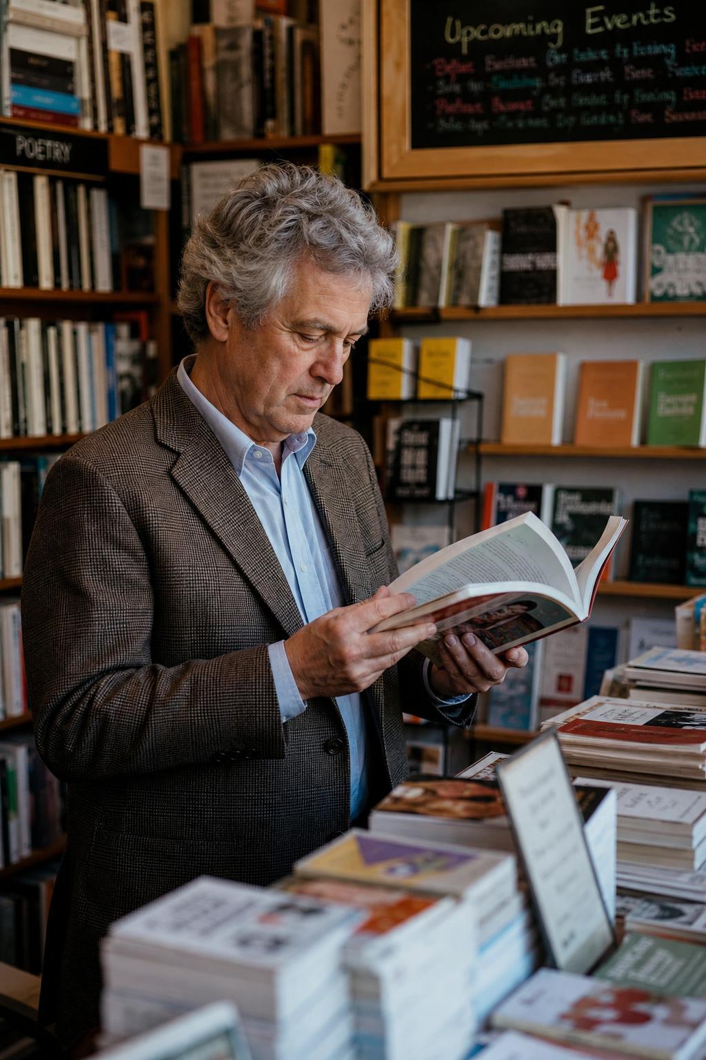 Tweed blazer — independent bookshop