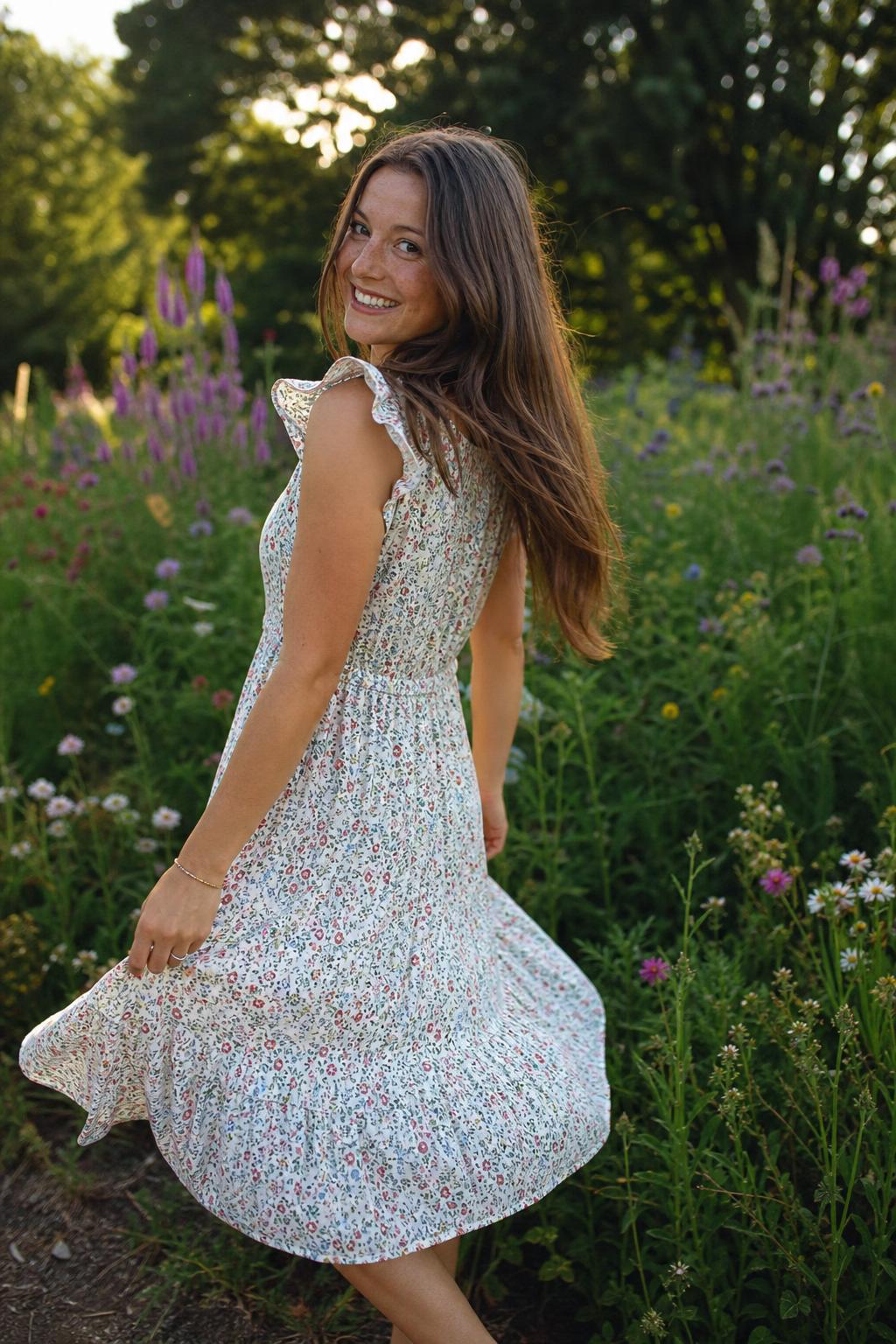 Floral midi dress — Size S — Like new